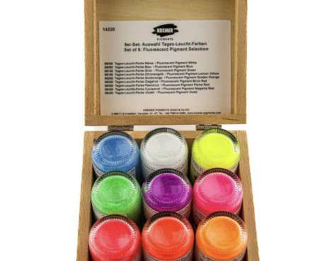 Χύλινο χειροποιητό κουτι με 9 Χ 30ml Φθοριζούσα χρωστική (Fluo)